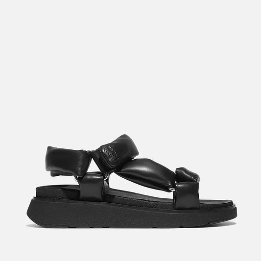 FITFLOP | WOMEN'S SANDALS | GEN FF BUCKLE TWO BAR LEATHER SLIDES LIGHT TAN | BLACK
