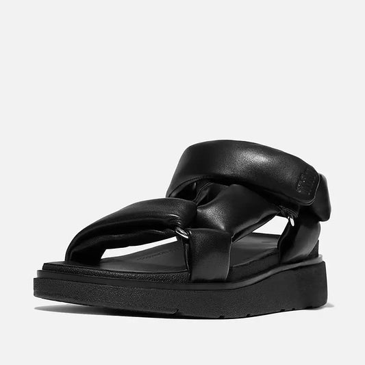 FITFLOP | WOMEN'S SANDALS | GEN FF BUCKLE TWO BAR LEATHER SLIDES LIGHT TAN | BLACK