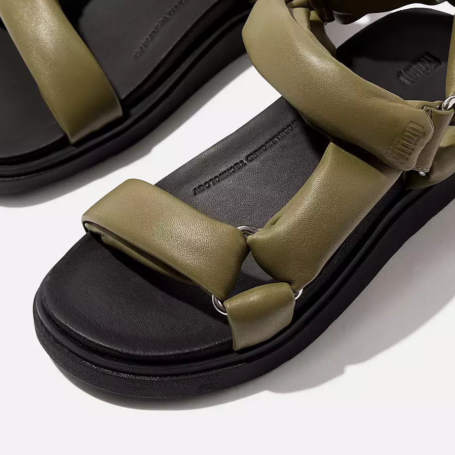 FITFLOP | WOMEN'S SANDALS | GEN FF BUCKLE TWO BAR LEATHER SLIDES LIGHT TAN | BLACK