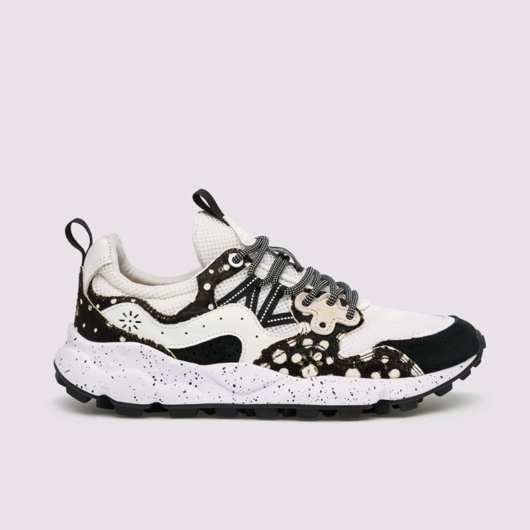 FLOWER MOUNTAIN | BASKETS | FEMME | YAMANO 3 UNI DAIM/RÉSINE/POILS DE PONEY ANTHRACITE-BLANC