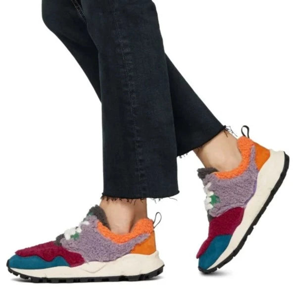 FLOWER MOUNTAIN | DAMEN-SNEAKERS | PAMPAS DAMEN WILDLEDER/TEDDY LILA ORANGE | LILA