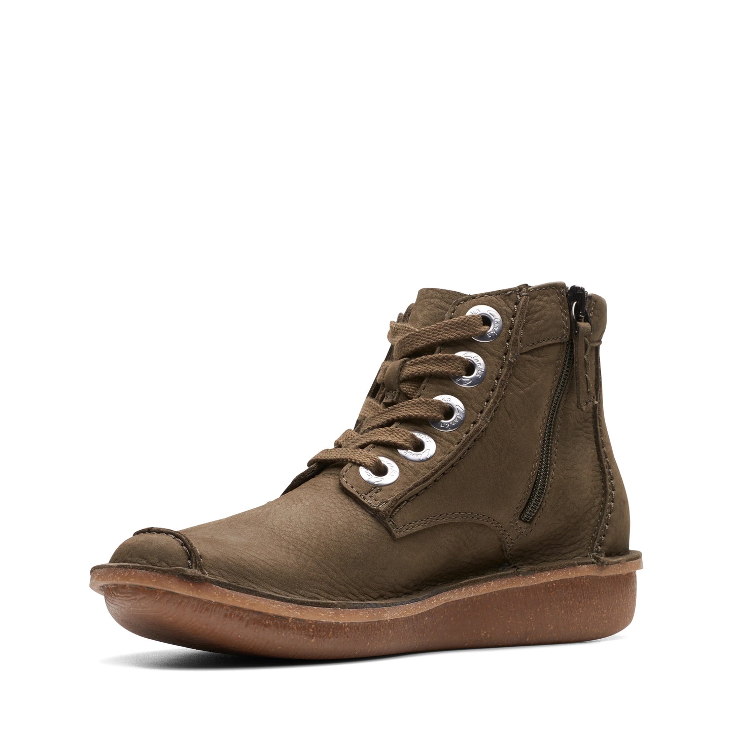 Botines De La Marca Clarks Para Mujer Modelo Funny Cedar Dark Olive Nubuck En Color Verde