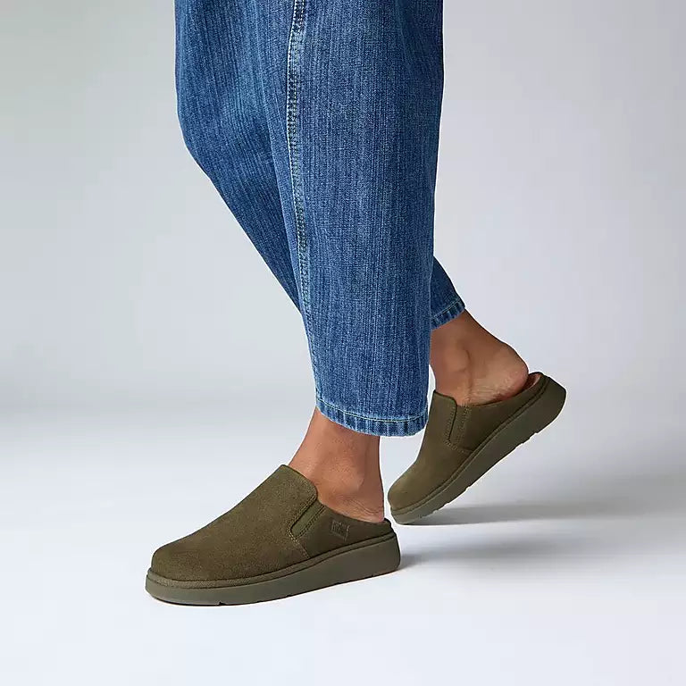 FITFLOP | MULES FEMME | MULES EN DAIM ÉLASTIQUE W GEN-FF OLIVE FONCÉ | VERT