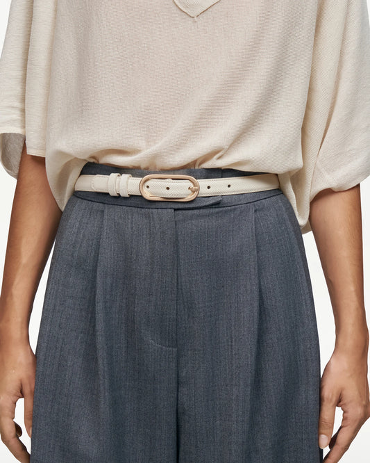 LOTTUSSE | CINTURONES | MUJER | CINTURÓN DE BECERRO ESTAMPADO SAFFIANO BLANCO ROTO | BLANCO