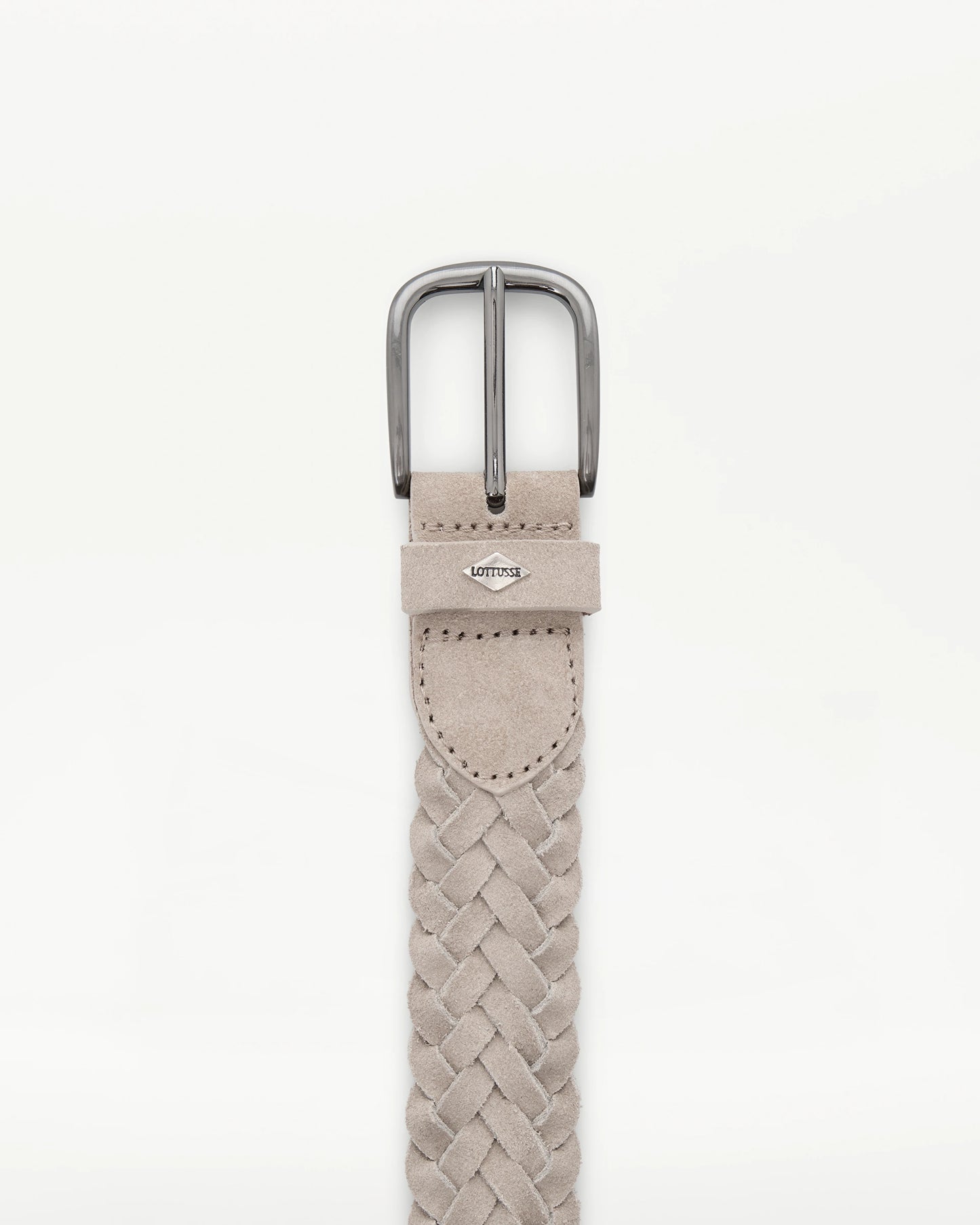 LOTTUSSE | CINTURONES | HOMBRE | CINTURÓN DE ANTE TRENZADO IMPERMEABLE GRIS TOPO | MARRÓN