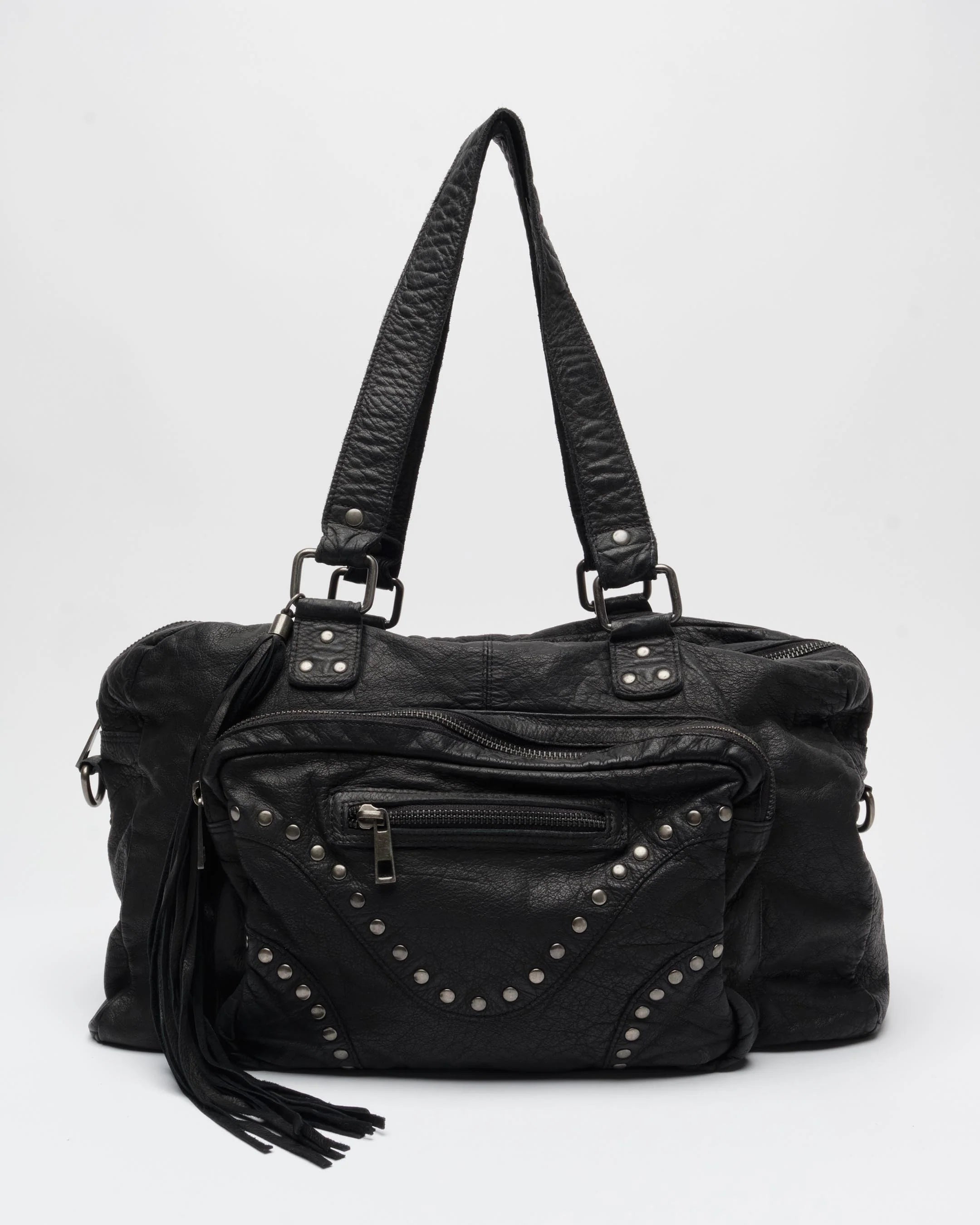 NUNOO Mille Rivet Washed Black W. Antique Silver Black: black bag