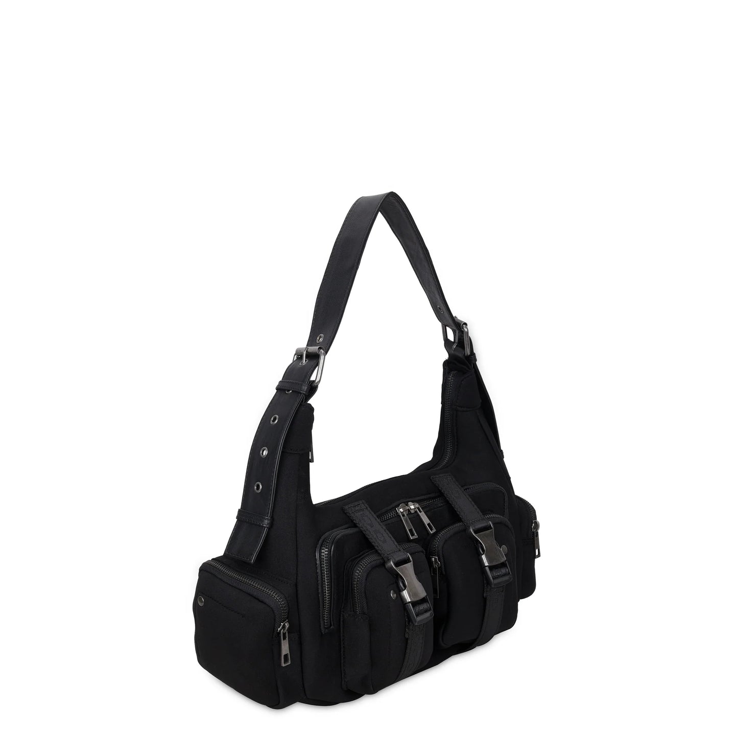 NUNOO | BOLSO MUJER | SALLY BUCKLE SCUBA BLACK W ANTIQUE SILVER | NEGRO