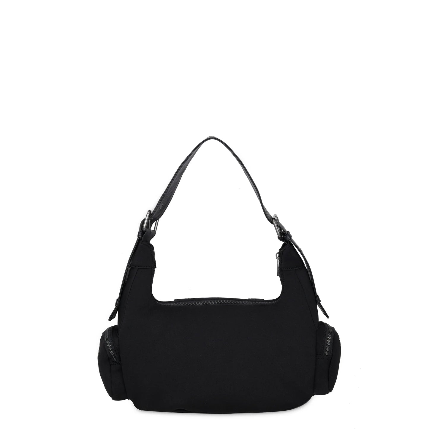 NUNOO | BOLSO MUJER | SALLY BUCKLE SCUBA BLACK W ANTIQUE SILVER | NEGRO