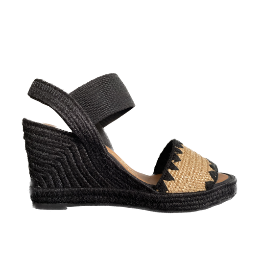CASTELLER | DAMES SANDALEN | 603 RAFFIA ELASTIC MET ELASTISCHE ZIJDE | ZWART