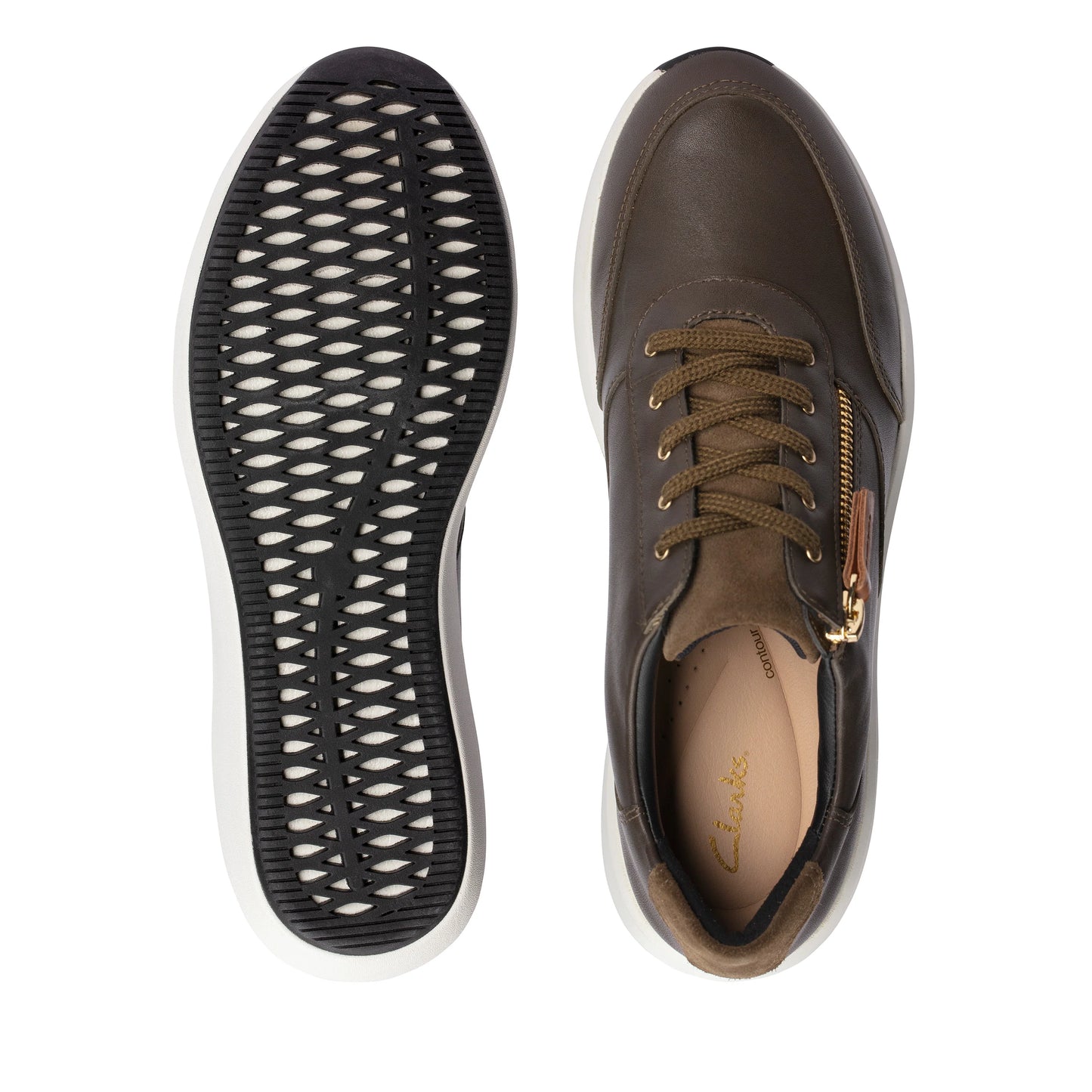 Sneakers De La Marca Clarks Para Mujer Modelo Un Rio Zip Dark Olive Leather En Color Verde