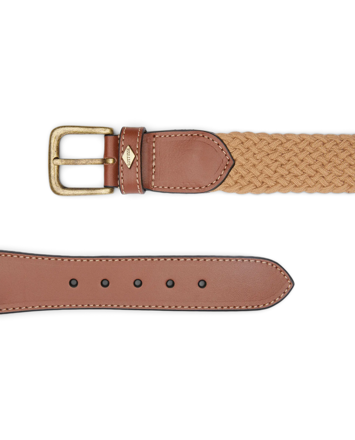 LOTTUSSE | CEINTURE HOMME | CUIR DE VACHE TUBULAIRE ÉLASTIQUE TRESSÉ BEIGE | BEIGE