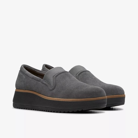 Zapatos Casual De La Marca Clarks  Para Mujer Modelo Zylah Sky Dark Grey Suede En Color Gris