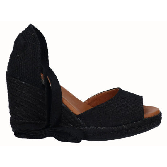 VIGUERA | Espadrilles für Damen | Hoher Keilabsatz aus schwarzer Jute mit Bändern | Schwarz