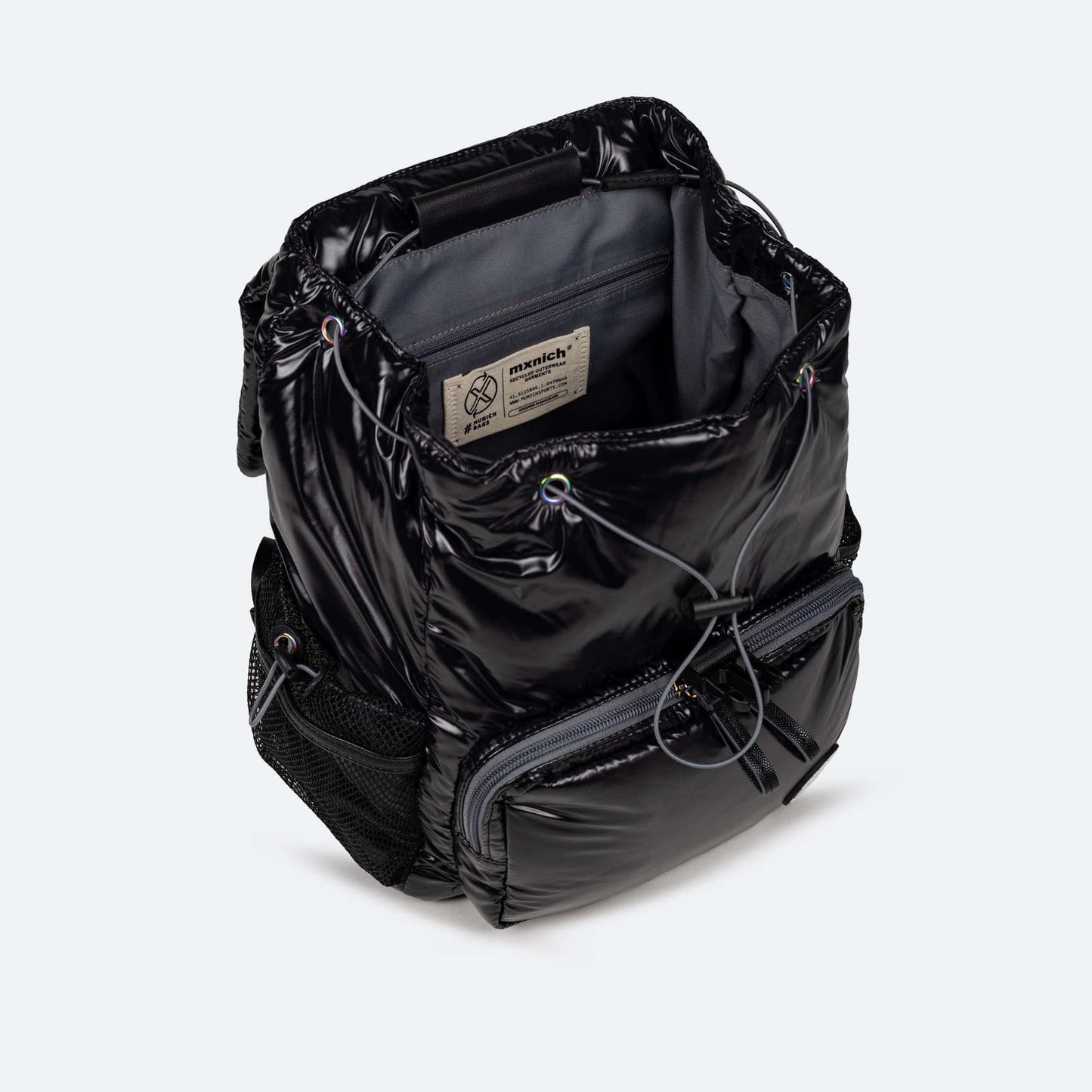 MUNICH | DAMENTASCHEN | GLANZ RECYCELTER RUCKSACK SCHWARZ SCHWARZ | SCHWARZ