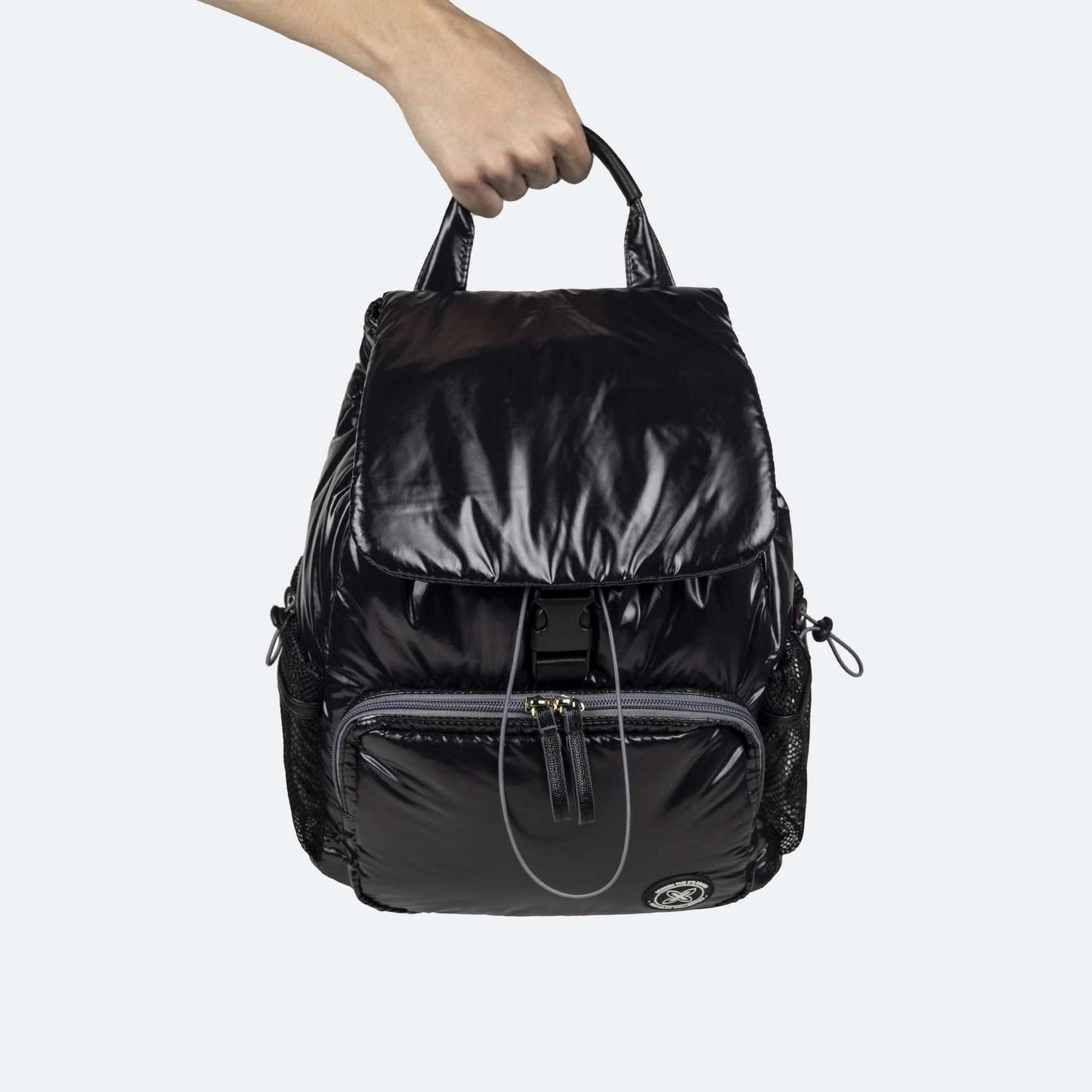 MUNICH | DAMENTASCHEN | GLANZ RECYCELTER RUCKSACK SCHWARZ SCHWARZ | SCHWARZ