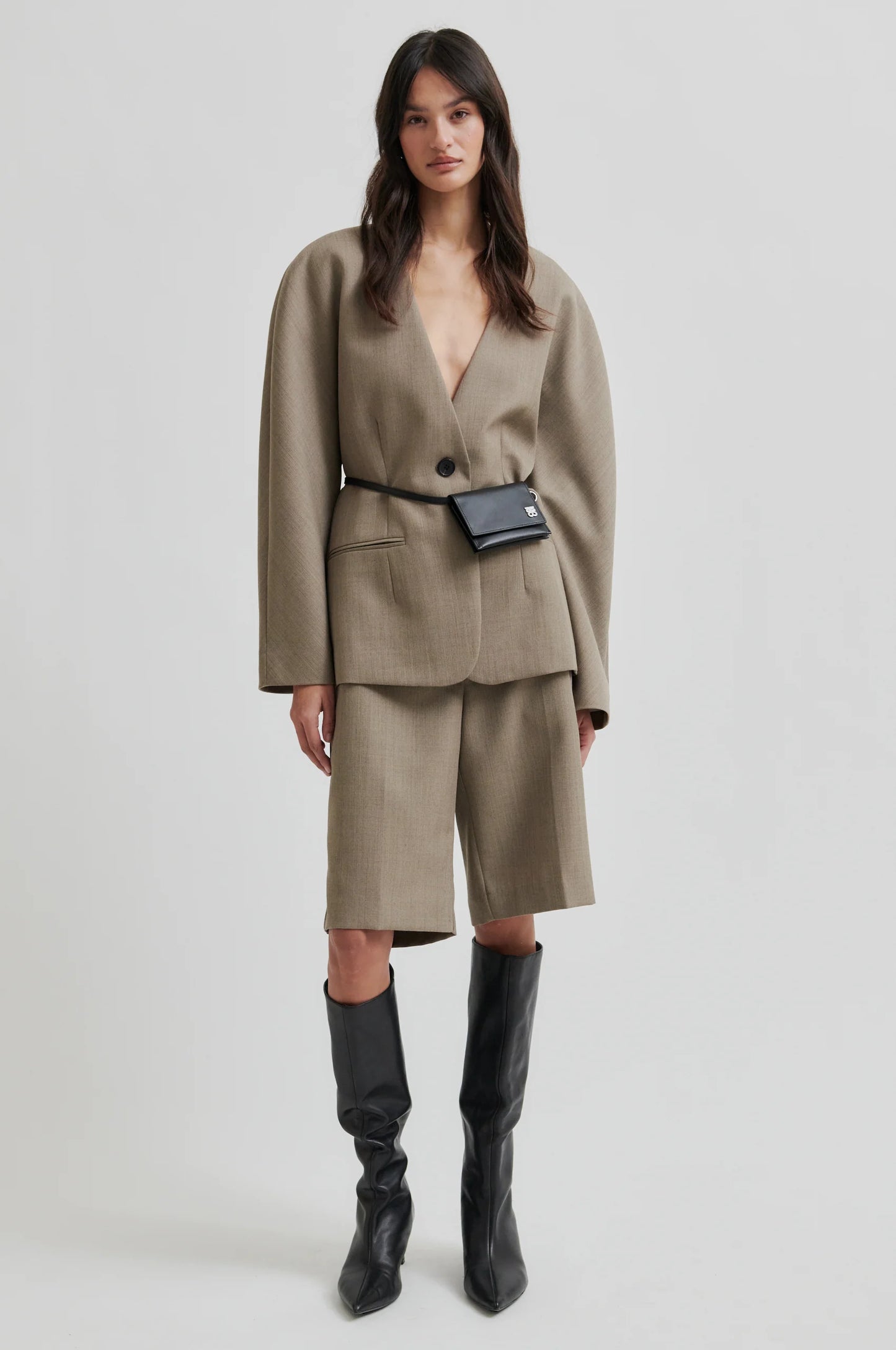 SECOND FEMALE | CHAQUETAS | MUJER | LEVELUP BLAZER MID BROWN MELANGE | MARRÓN