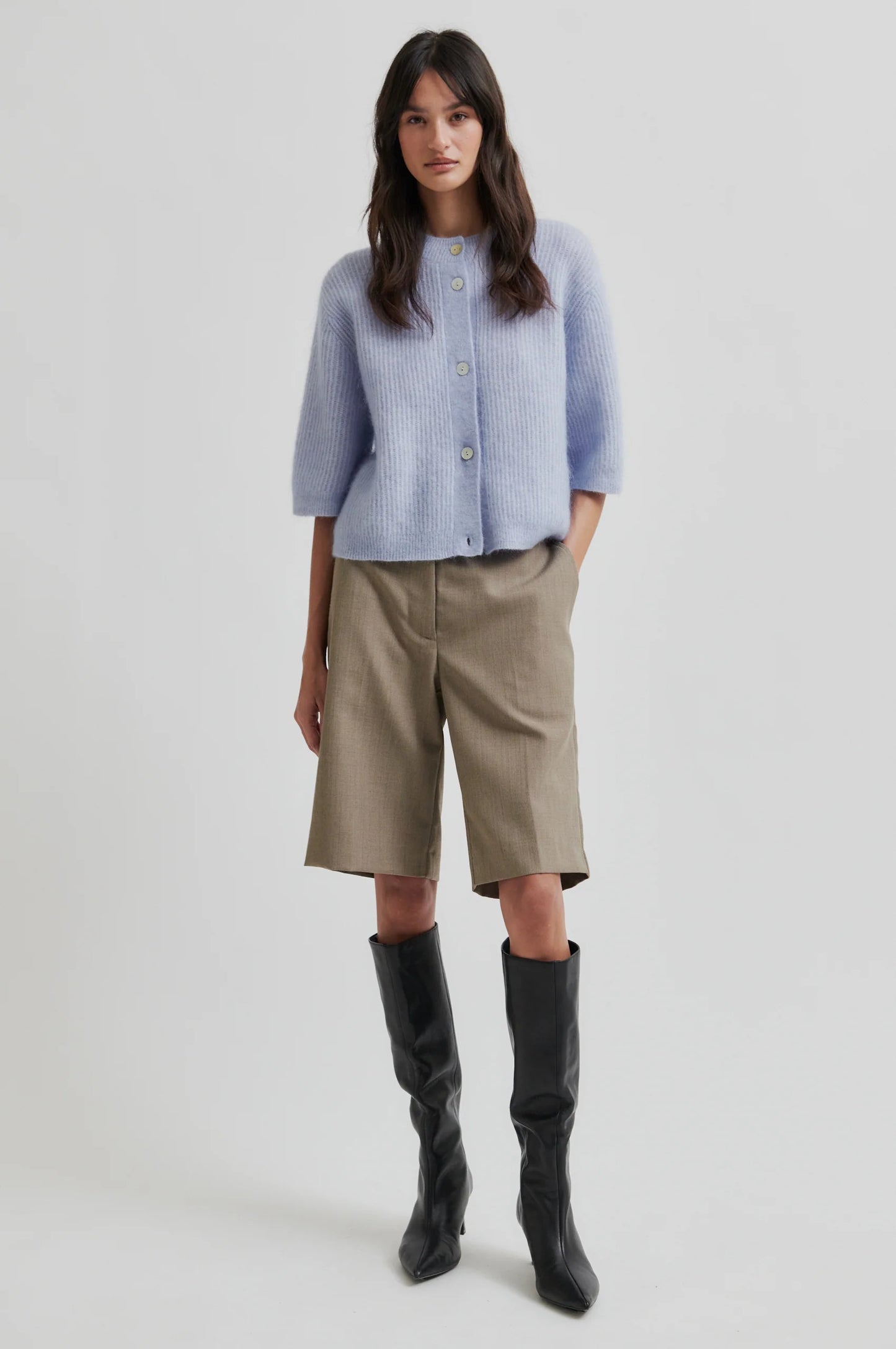 SECOND FEMALE | PANTALONES CORTOS | MUJER | LEVELUP TAILORED SHORTS MID BROWN MELANGE | MARRÓN