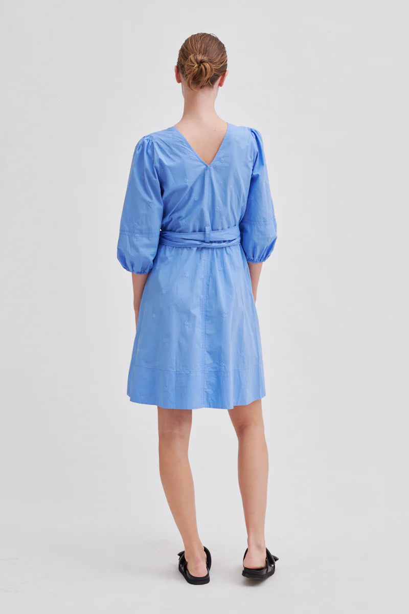 SECOND FEMALE | VESTIDO MUJER | VESTIDO BORDADO RICAMO WRAP DRESS | AZUL