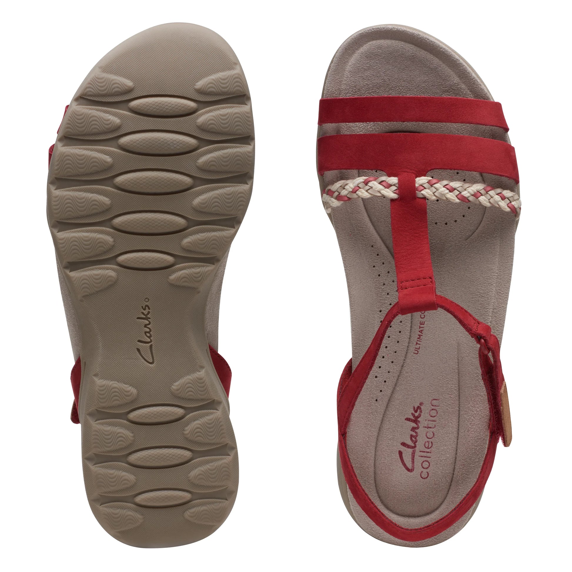 Clarks 女士 Ada Tealite 红色磨砂皮凉鞋(红色)