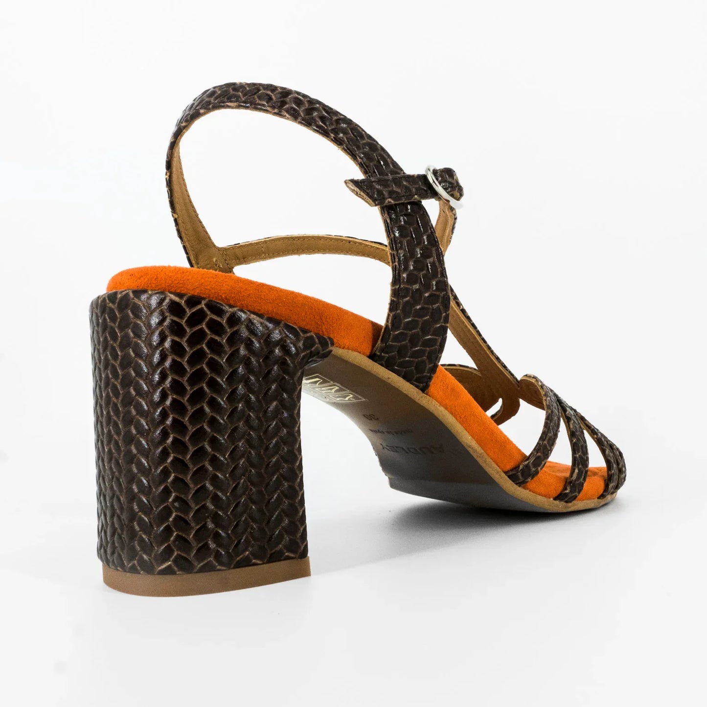 Sandalen der Marke Audley, Modell Hallie: Gekreuzter Absatz, Sepia