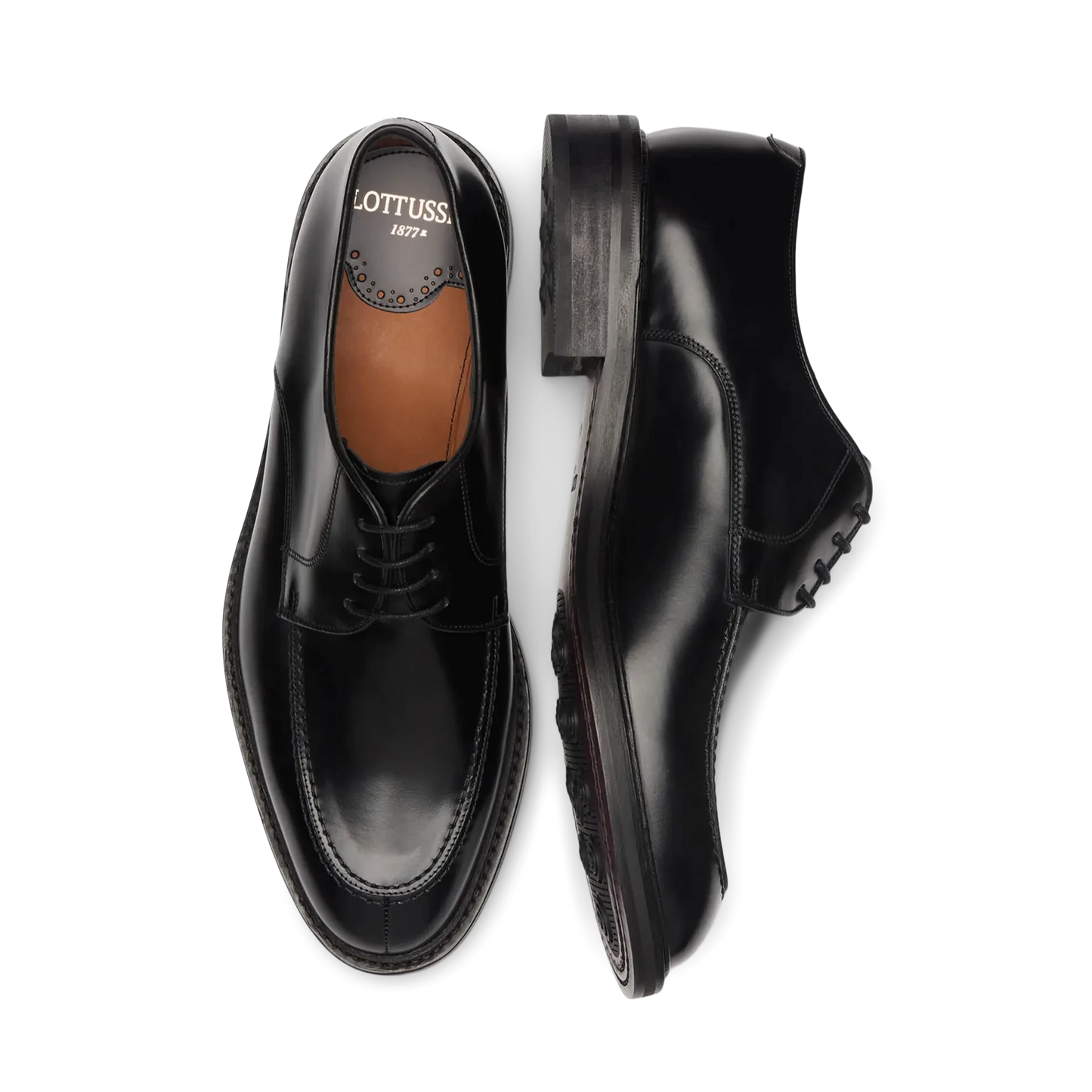 Chaussures Oxford Lottusse pour homme, modèle Harrys Derbys, en cuir de vachette semi-brillant noir