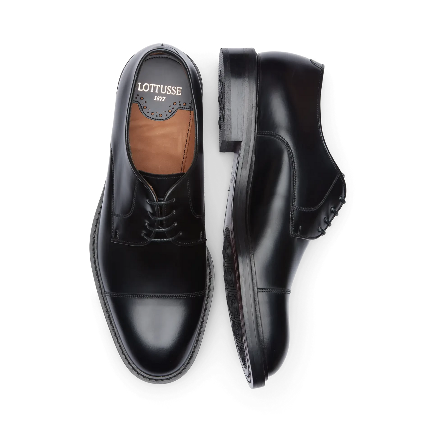 Chaussures Oxford Lottusse pour homme, modèle Harrys Derbys, en cuir de vachette semi-brillant noir