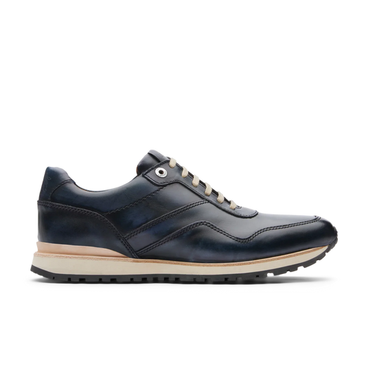 Baskets homme Lottusse, modèle Tokyo, bleu marine, cuir de vache brossé, bleu