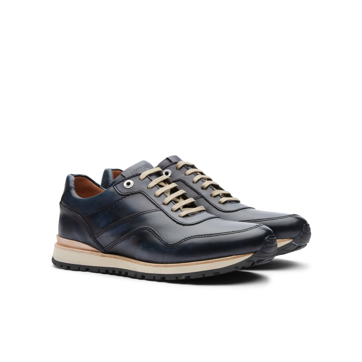 Lottusse Herren-Sneakers, Modell Tokyo, Marineblau, gebürstetes Rindsleder, Blau