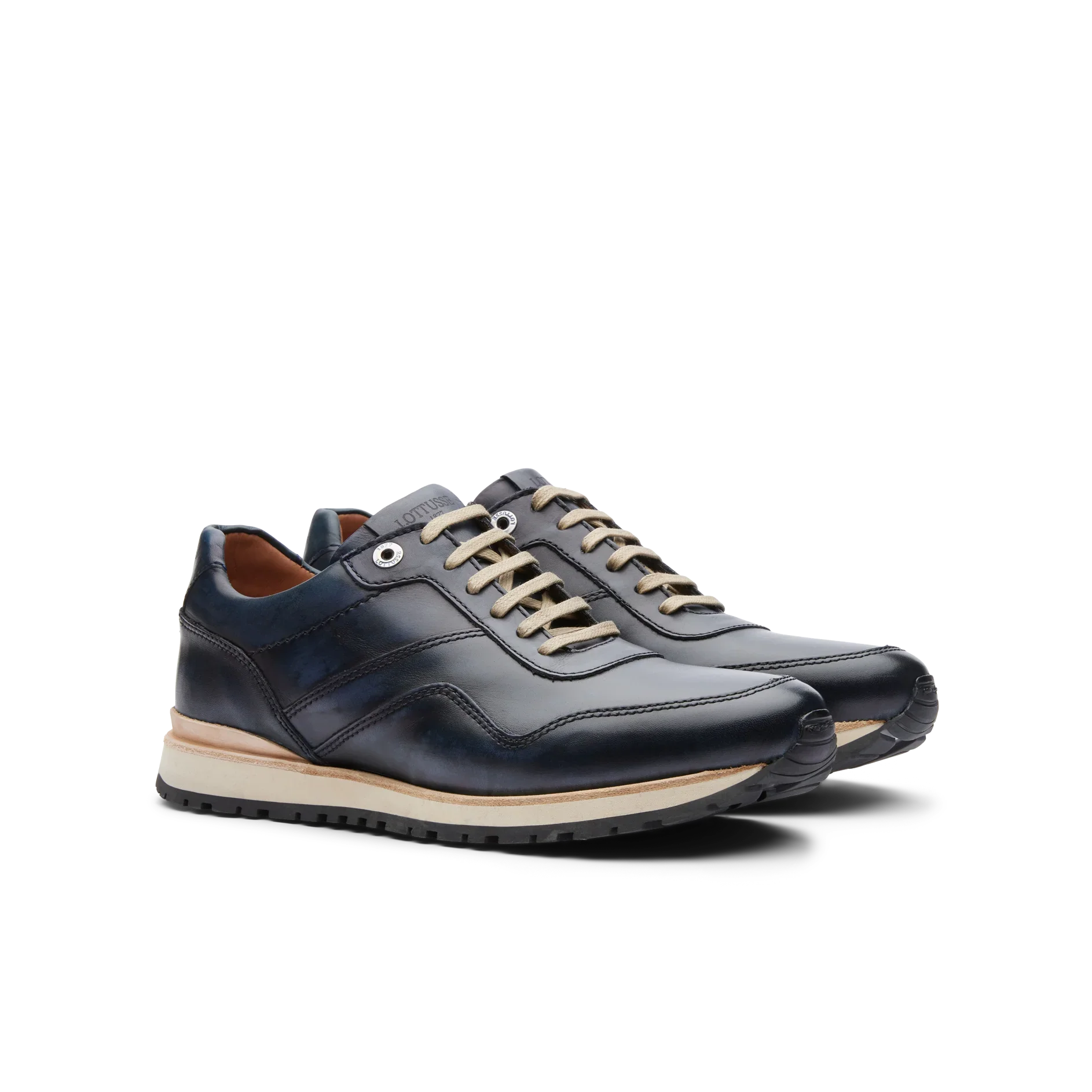 Sneakers De Vestir De La Marca Lottusse Para Hombre Modelo Tokyo Azulmarino De Vacuno CepilladoEn Color Azul