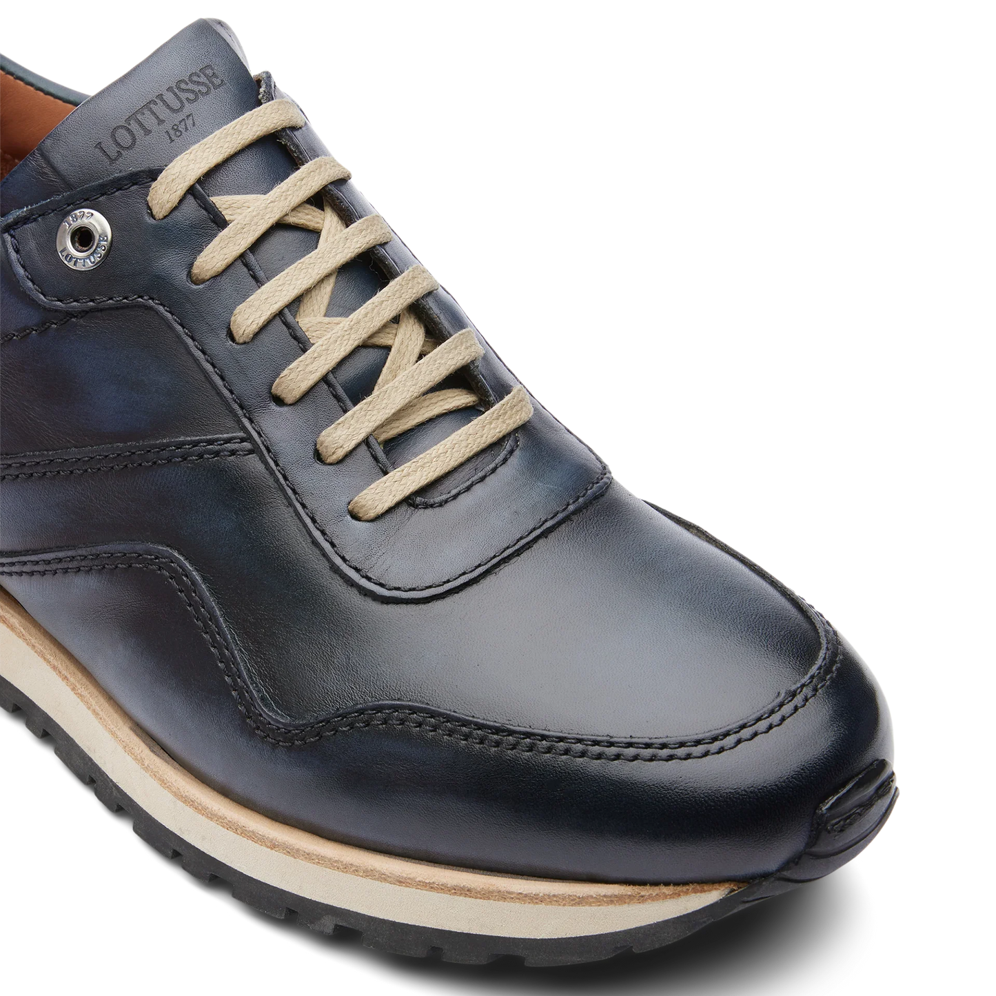Lottusse Herren-Sneakers, Modell Tokyo, Marineblau, gebürstetes Rindsleder, Blau