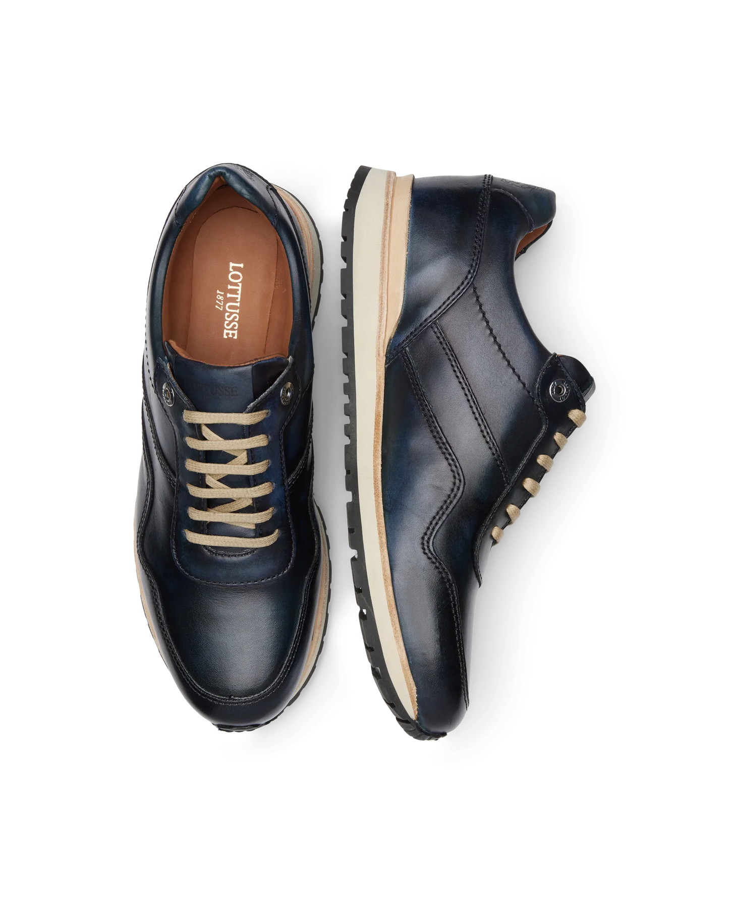 Lottusse Herren-Sneakers, Modell Tokyo, Marineblau, gebürstetes Rindsleder, Blau