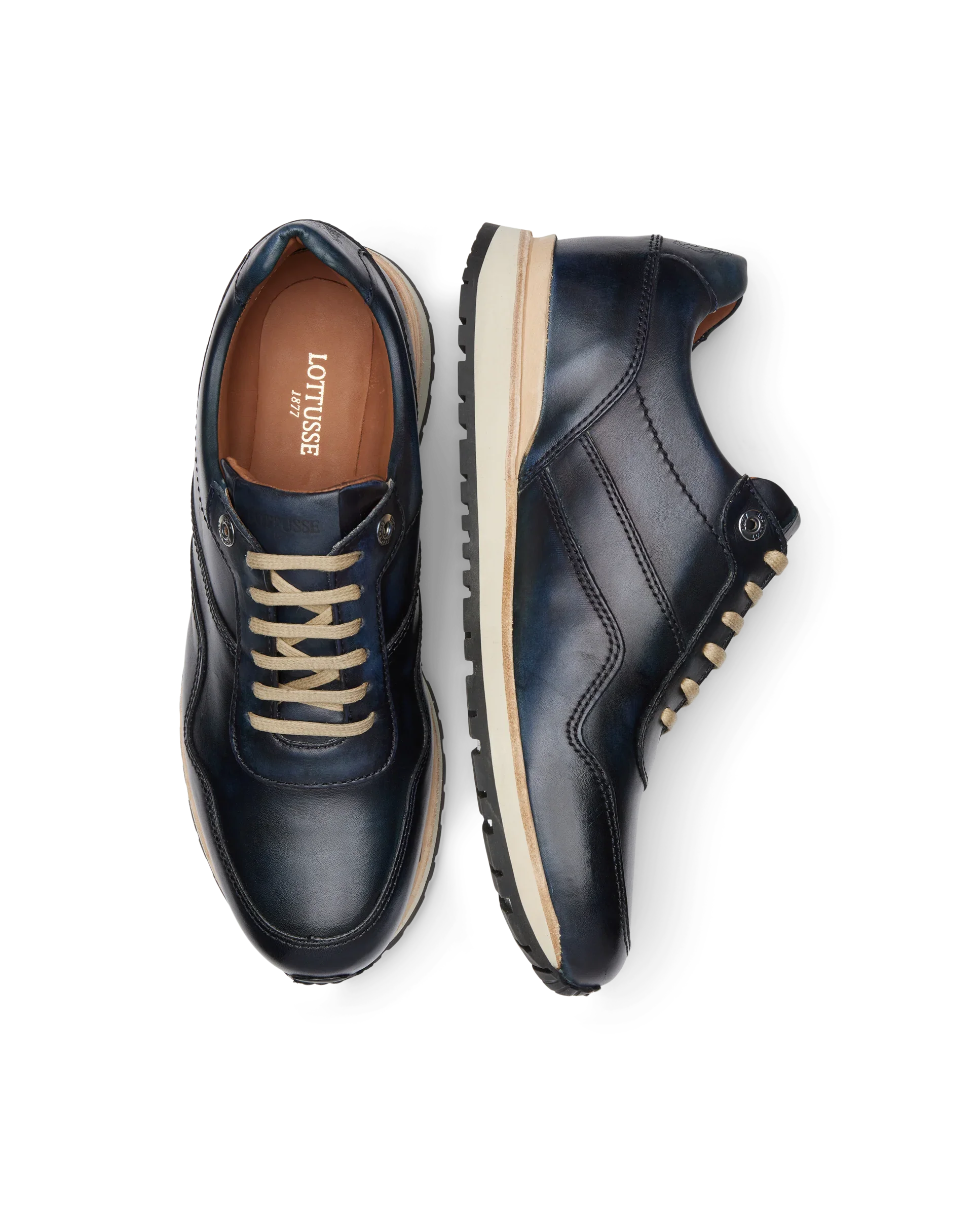 Sneakers De Vestir De La Marca Lottusse Para Hombre Modelo Tokyo Azulmarino De Vacuno CepilladoEn Color Azul