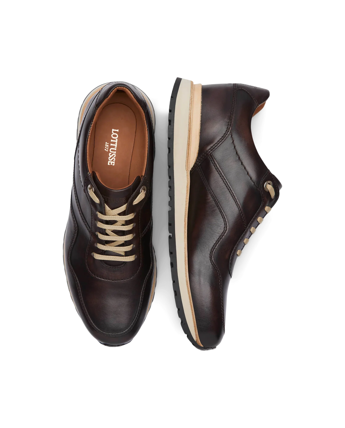 Lottusse Herren Dress Sneakers, Modell Tokyo Moka, aus gebürstetem Rindsleder in Braun