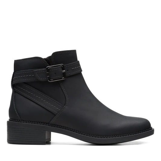 Clarks 女士 Maye 系带黑色皮革踝靴(黑色)