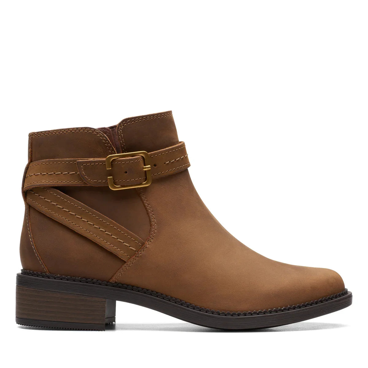 Botines De La Marca Clarks Para Mujer Modelo Maye Strap Dark Tan Leather En Color Marrón