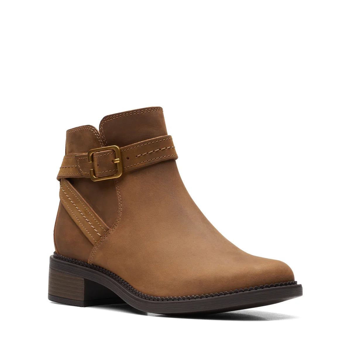 Botines De La Marca Clarks Para Mujer Modelo Maye Strap Dark Tan Leather En Color Marrón