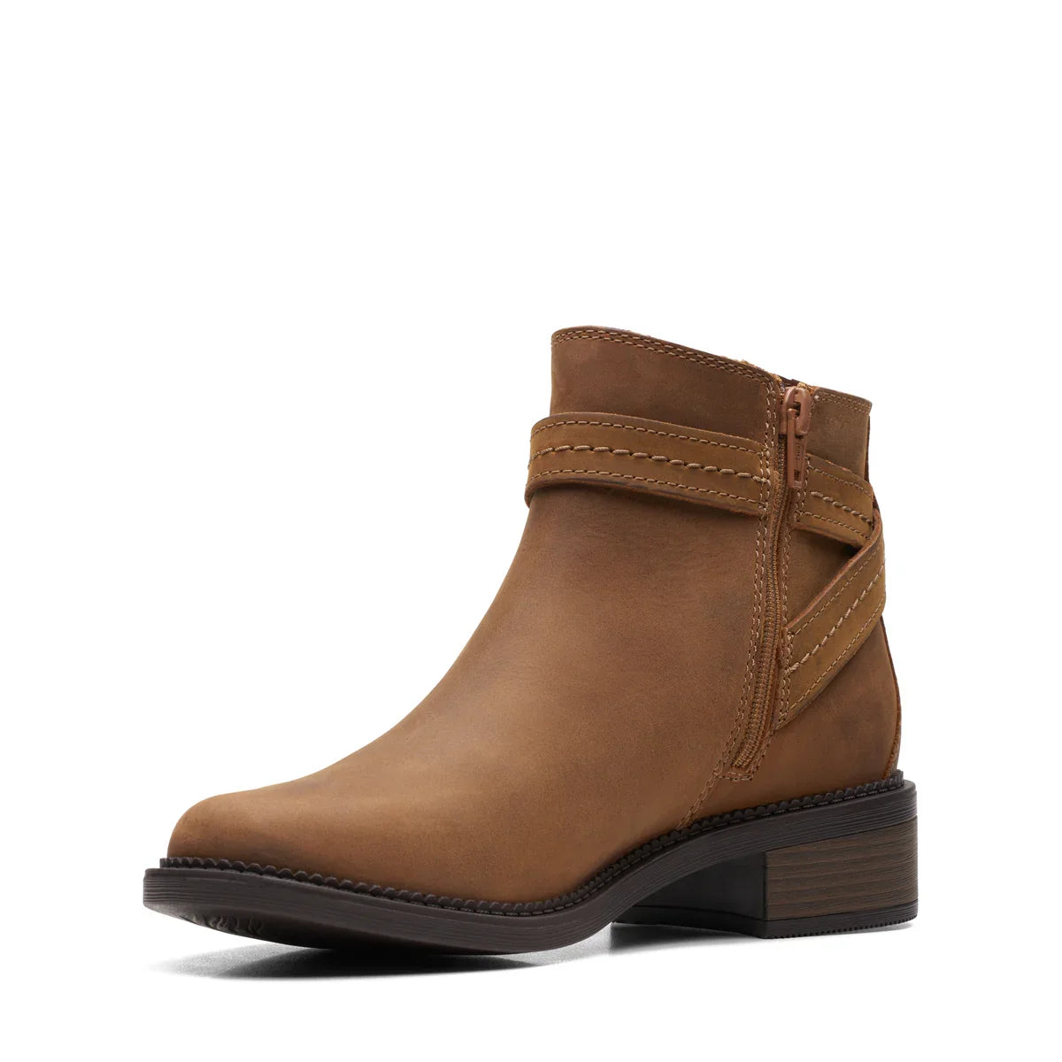 Botines De La Marca Clarks Para Mujer Modelo Maye Strap Dark Tan Leather En Color Marrón