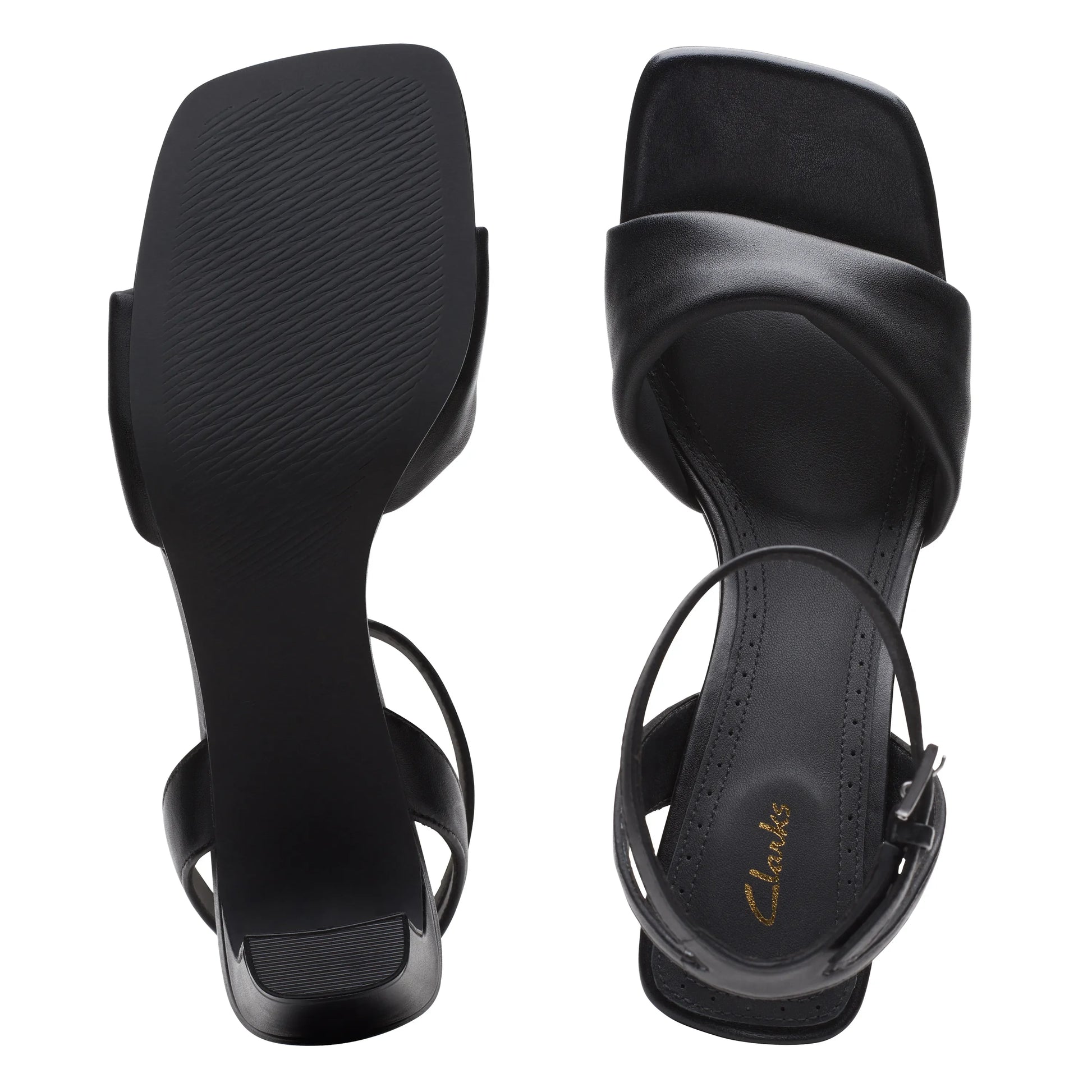 Clarks 女士 Seren Strap 黑色皮革系带凉鞋(黑色)