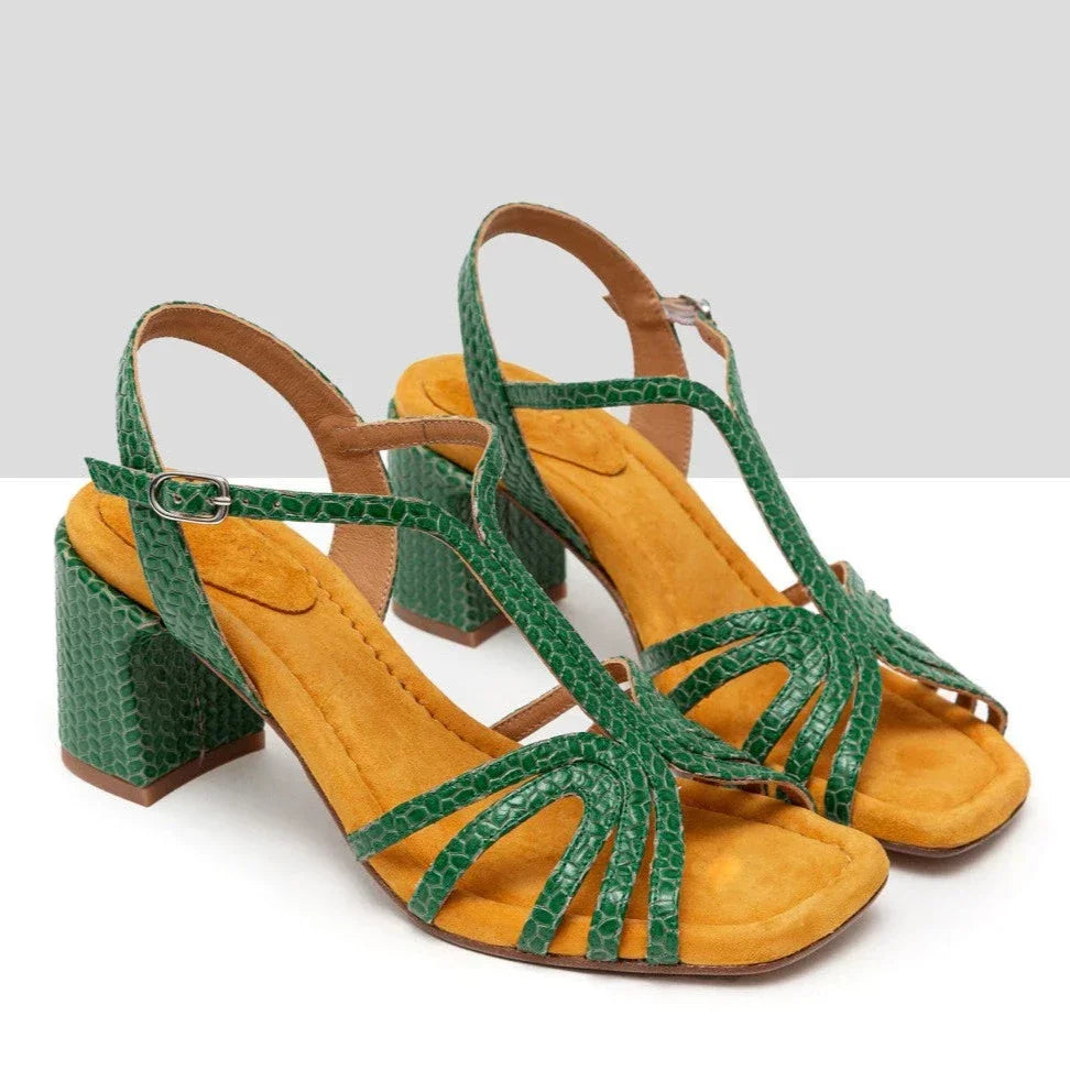 Sandalias De La Marca Audley Para Mujer Modelo Hallie: Tacón Crossed Palm En Color Verde