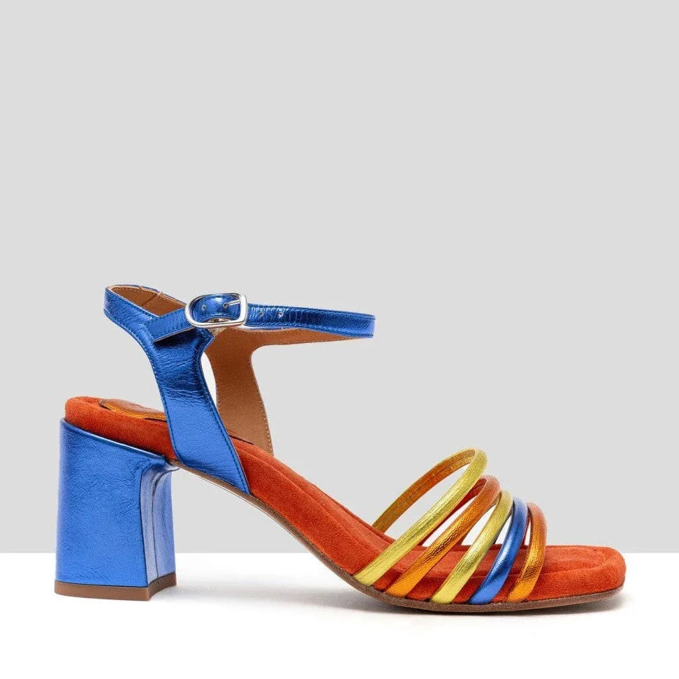 Audley Damen Hedi Sandalen: Matte Galaxy Heel in Blau