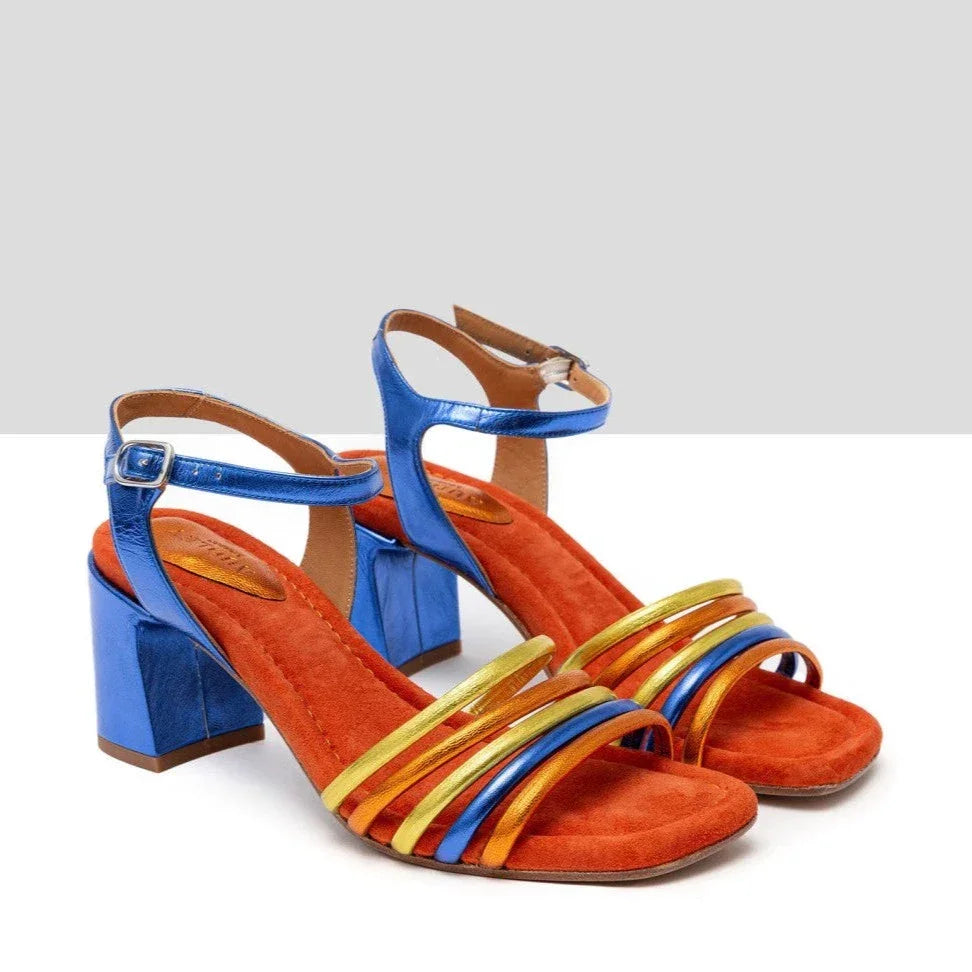 Audley Damen Hedi Sandalen: Matte Galaxy Heel in Blau