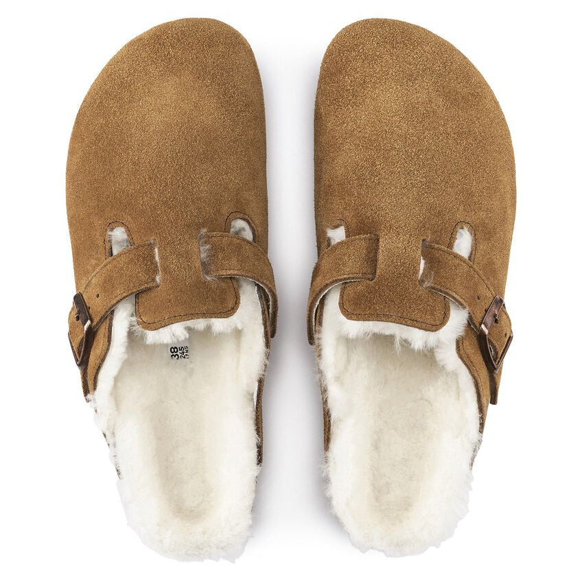 BIRKENSTOCK | CLOGS | WOMEN'S | BOSTON SHEARLING SUEDE LEATHER/MINK FUR | BLACK