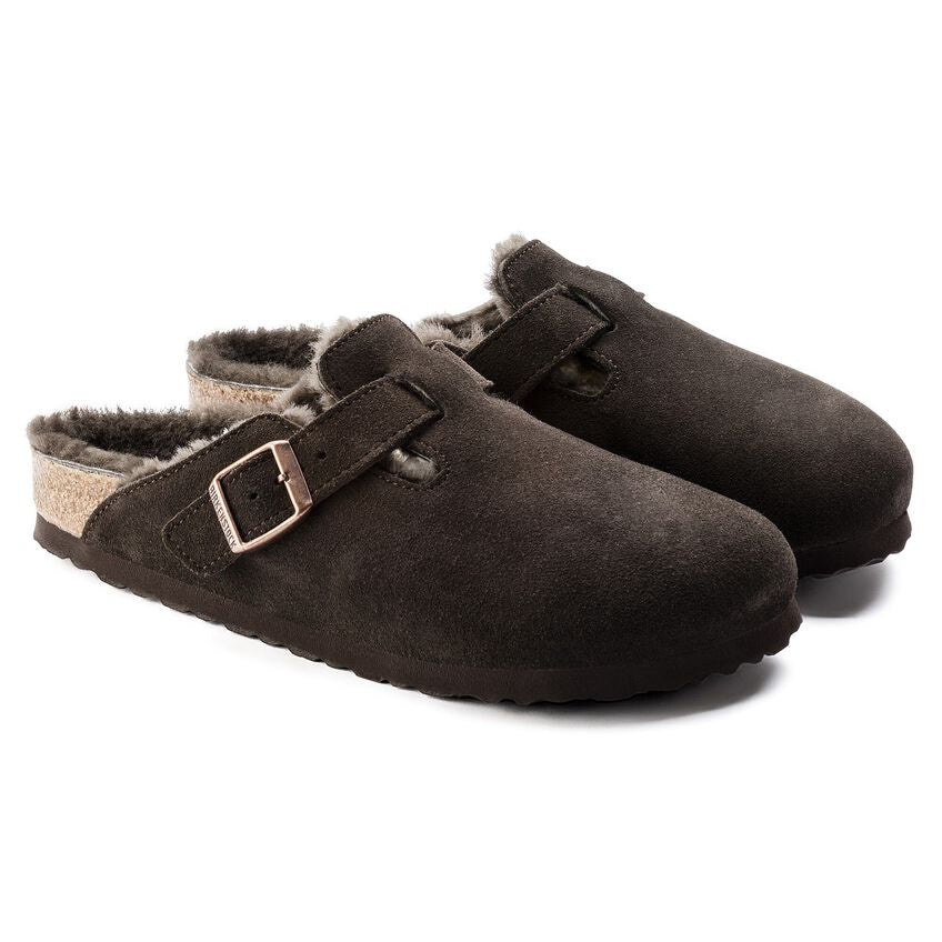 BIRKENSTOCK | SANDALIAS MUJER | BOSTON SHEARLING SUEDE LEATHER/FUR MOCHA | NEGRO