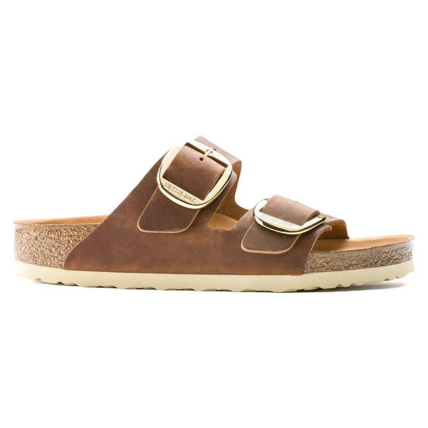 Sandalias De La Marca Birkenstock Para Mujer Modelo Arizona Big Buckle Cuero Engrasado Brown En Color Marrón