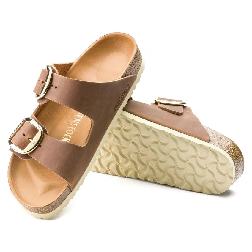 Sandalias De La Marca Birkenstock Modelo Arizona Big Buckle Cuero Engrasado Brown