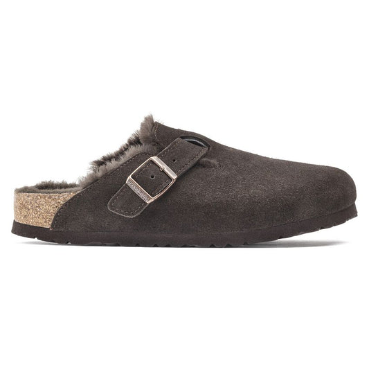 BIRKENSTOCK | WOMEN'S SANDALS | BOSTON SHEARLING SUEDE LEATHER/FUR MOCHA | BLACK