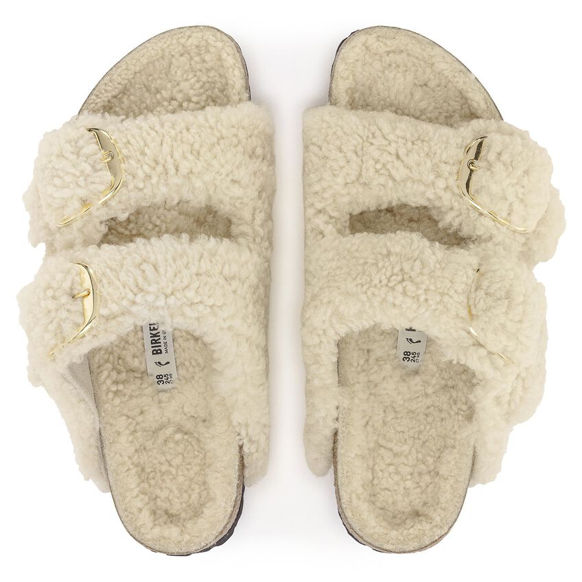 BIRKENSTOCK | SANDALIAS MUJER | ARIZONA BIG BUCKLE FUR TEDDY EGGSHELL | NEGRO