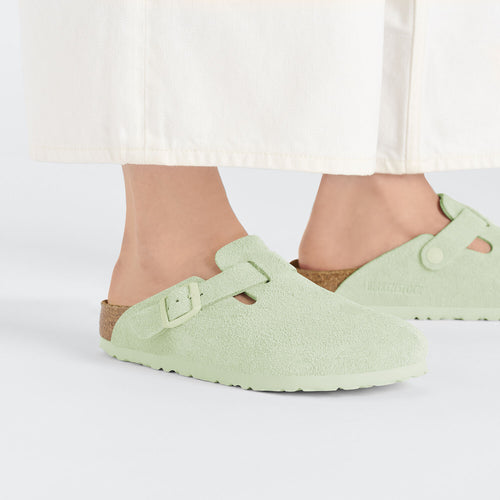 BIRKENSTOCK | CLOGS | WOMEN'S | BOSTON BS SUEDE LEATHER FADED LIME | GREEN