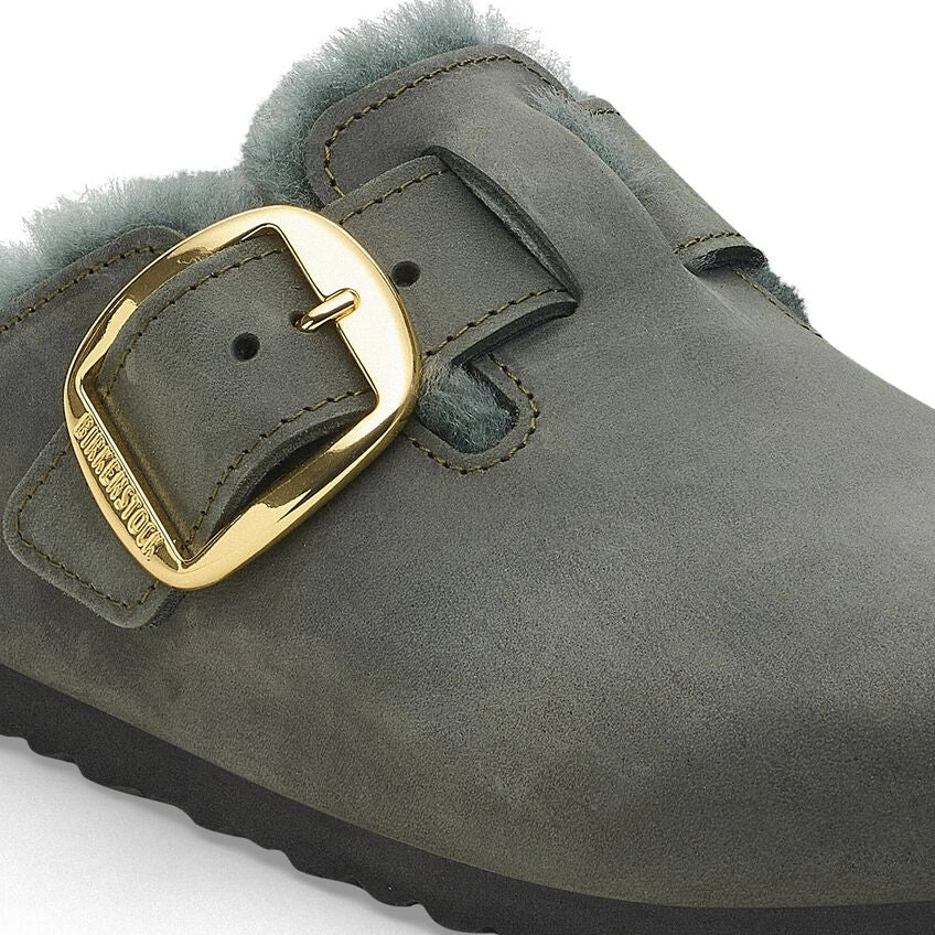 BIRKENSTOCK | SANDALIAS MUJER | BOSTON BIG BUCKLE SHEARLING OILED LEATHER THYME | VERDE