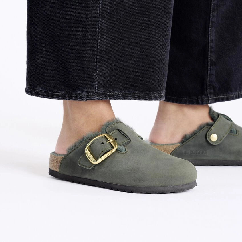 BIRKENSTOCK | WOMEN'S SANDALS | BOSTON BIG BUCKLE SHEARLING OILED LEATHER THYME | GREEN